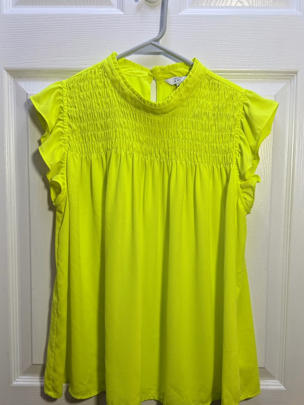 crown & ivy Neon Yellow Smocked Ruffle Sleeve Blouse